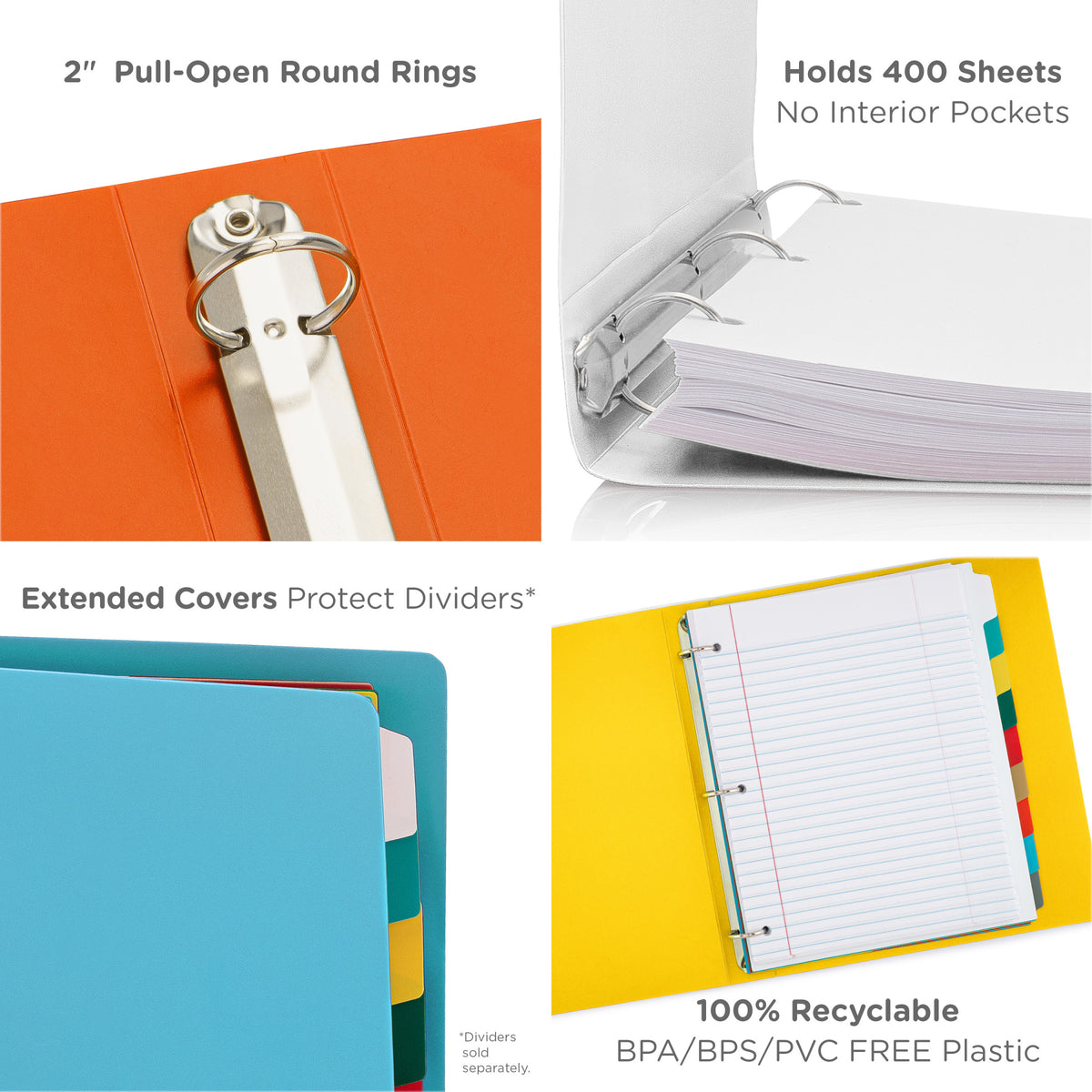 Premium Economy 2 Inch 3 Ring Binder, Side Opening (Pack of 4