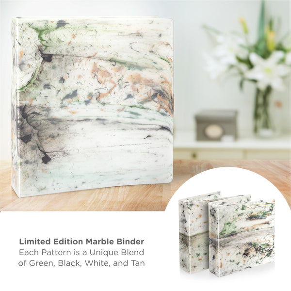 Limited Edition Green Marble Designer 3 Ring Binder – Side Opening, 3 Inch, Heavy Duty