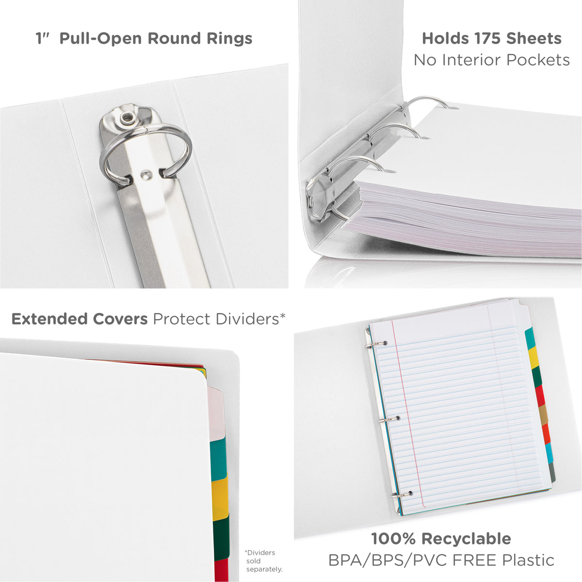 Premium Economy 1 Inch 3 Ring Binder, Side Opening (Pack of 4 ...
