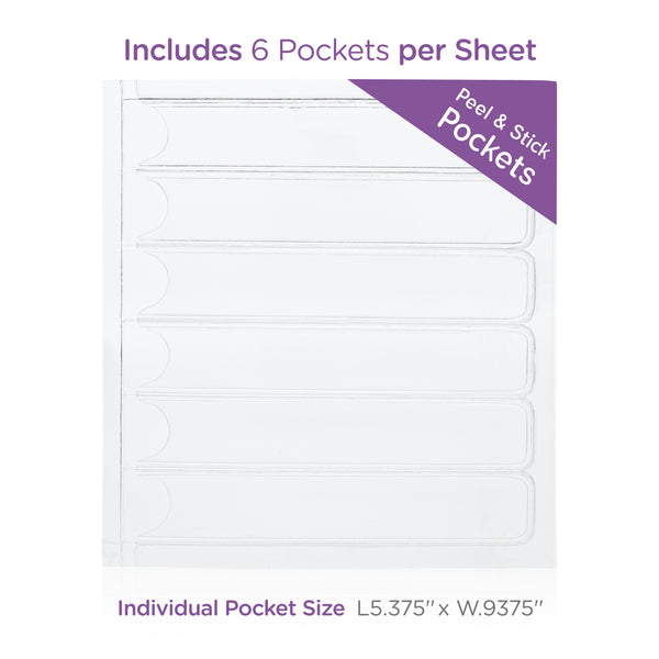 Self Adhesive Binder Spine Pockets for 1” Binders, Sheet of 6